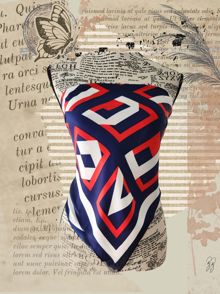 Poly Satin gio scarf worn as a tube top shirt