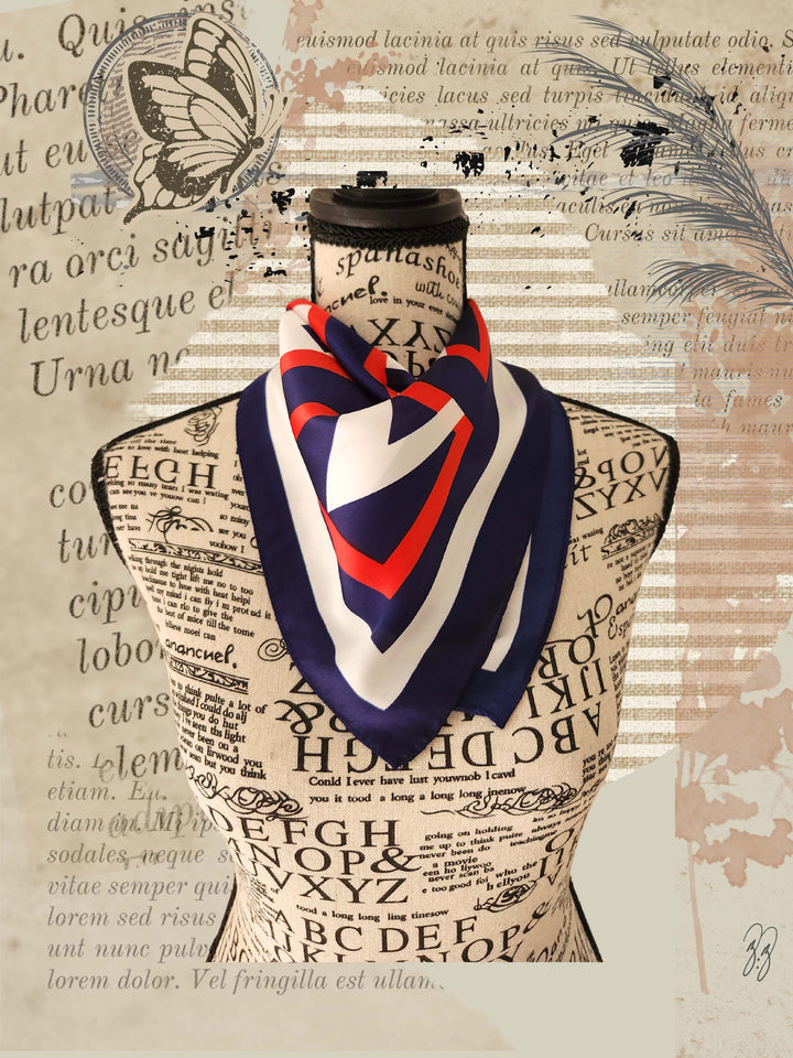 Poly satin women's geometrically designed scarf on mannequin