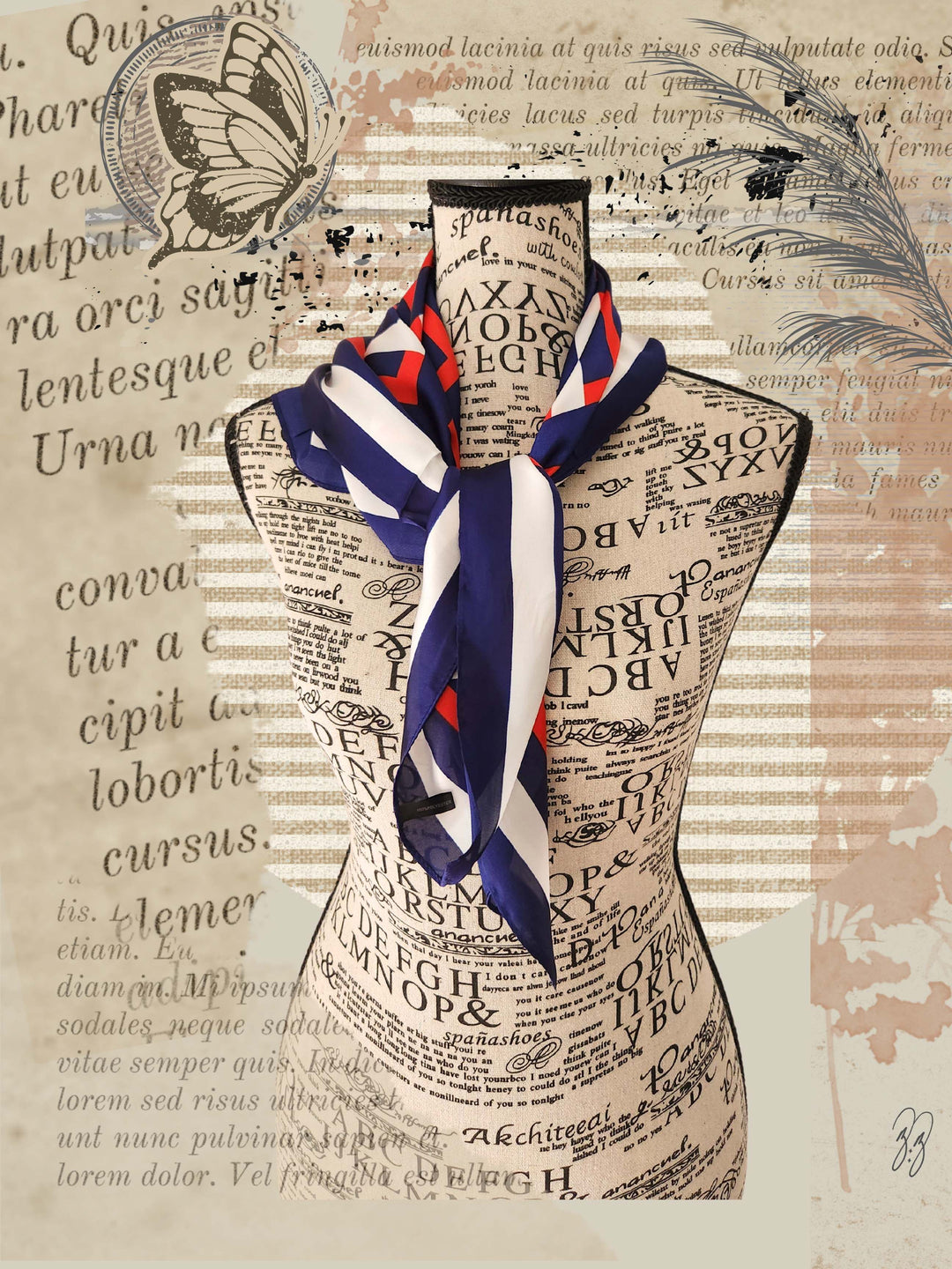 Luxury poly satin scarf neatly tied around mannequin neck