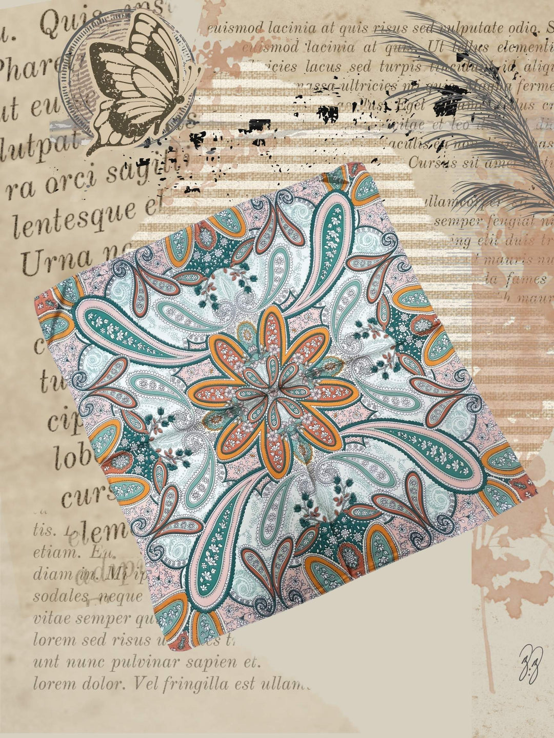 Flat paisley poly satin floral scarf with vibrant print