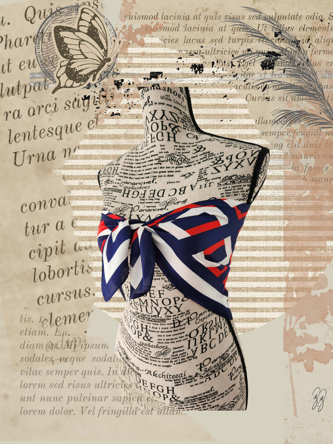Italian styled scarf worn as bathing suit top