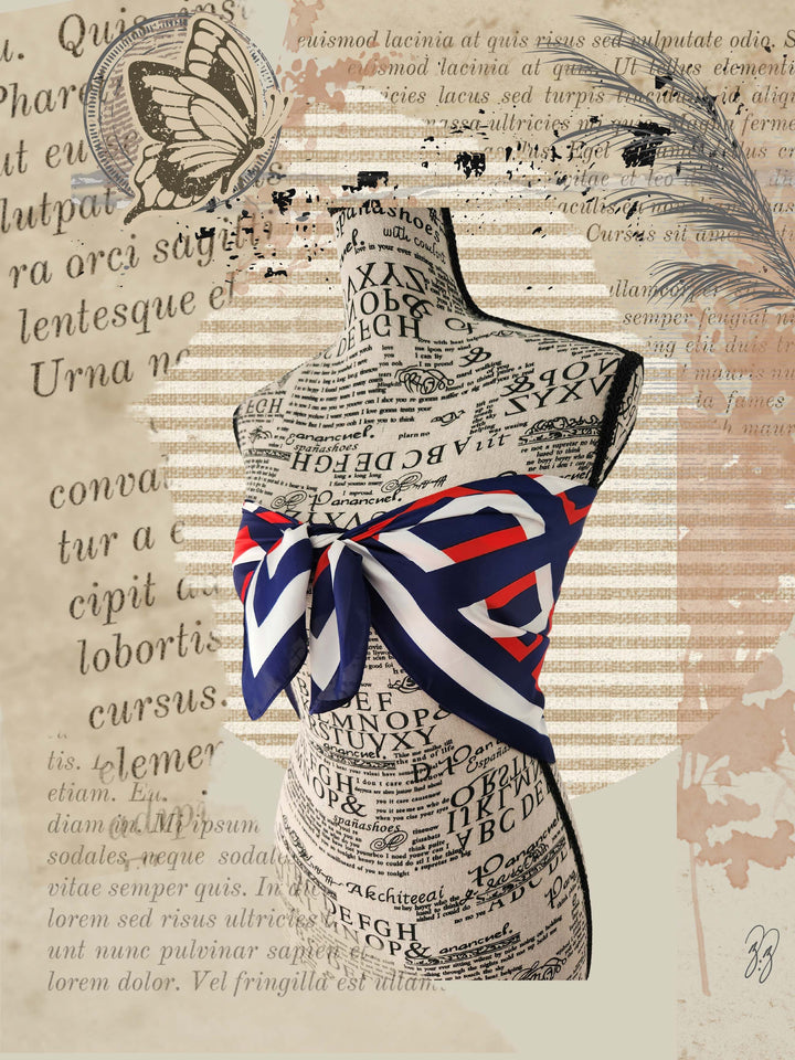 Italian styled scarf worn as bathing suit top