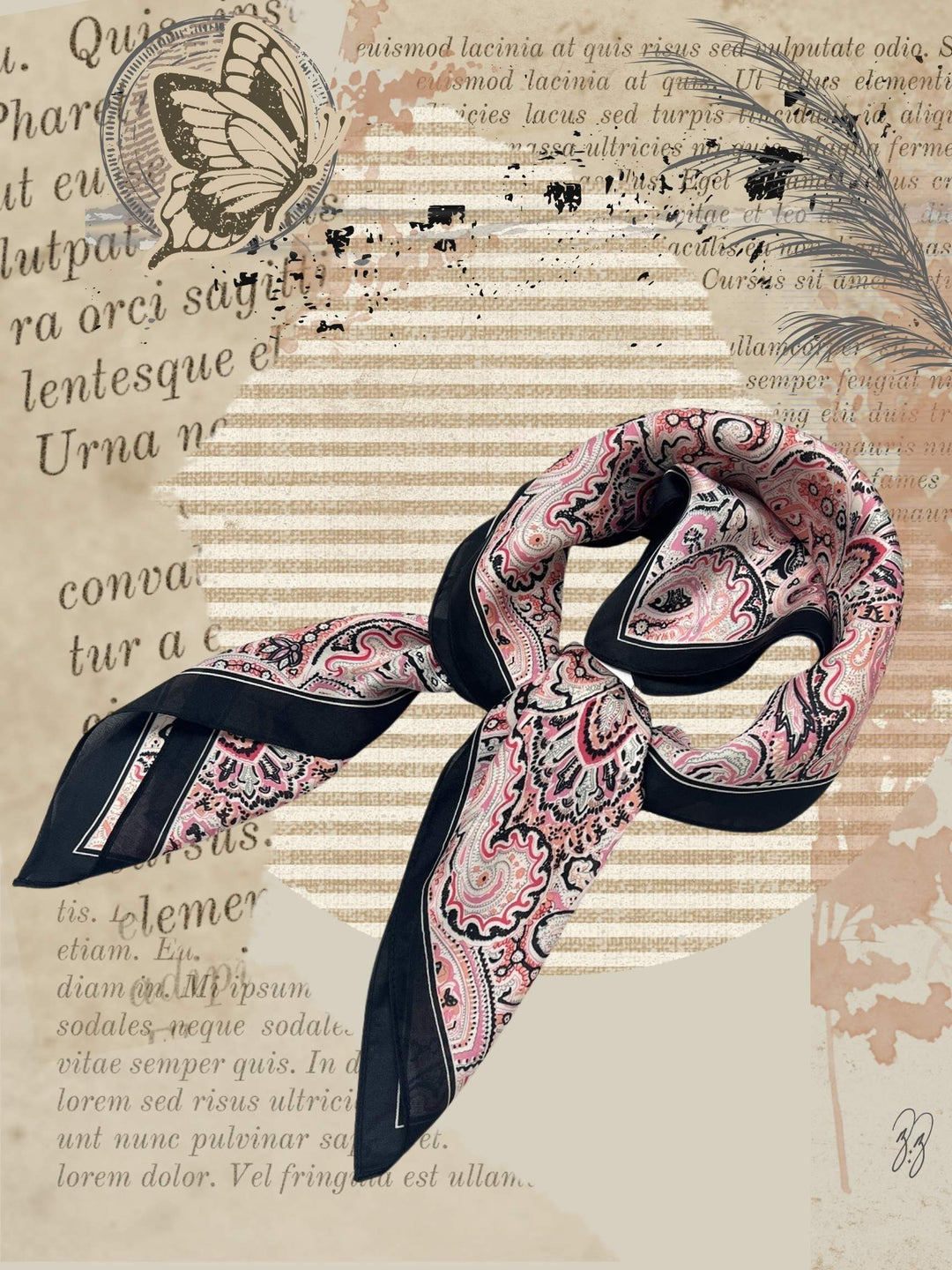 classic tied paisley silky poly satin scarf ready to be placed around the neck or on your bag